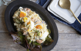 レンジで手軽に！さけ入り具だくさんおかずポテトサラダ