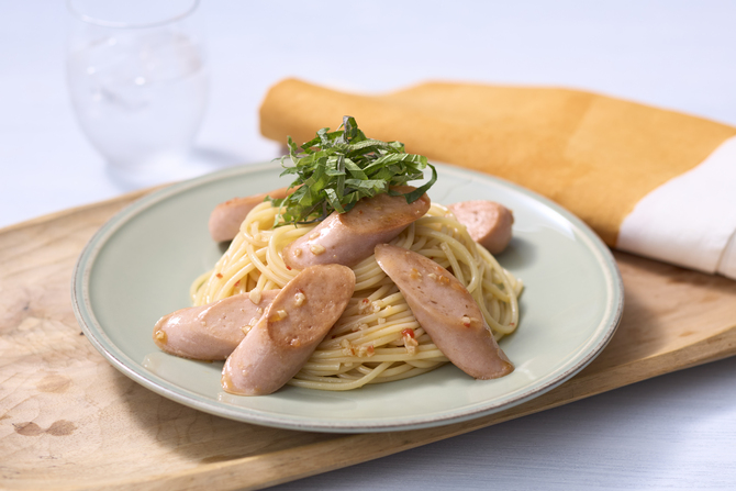 フィッシュソーセージと青じそのペペロンチーノ