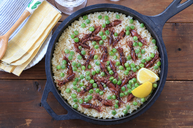 ホタルイカとグリーンピースのパエリア