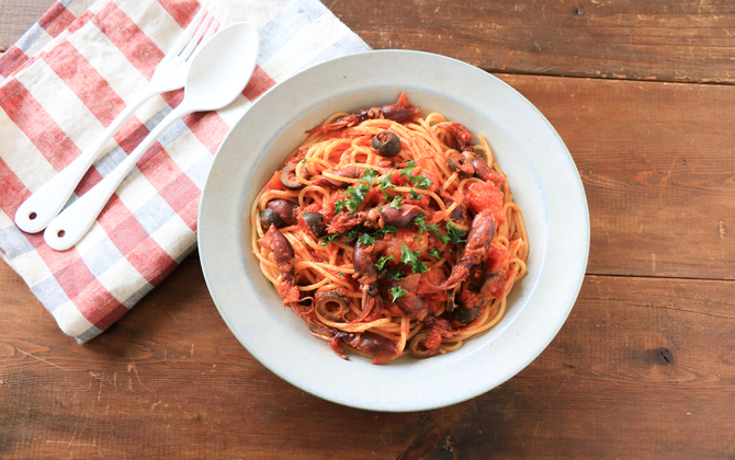 ホタルイカのプッタネスカ