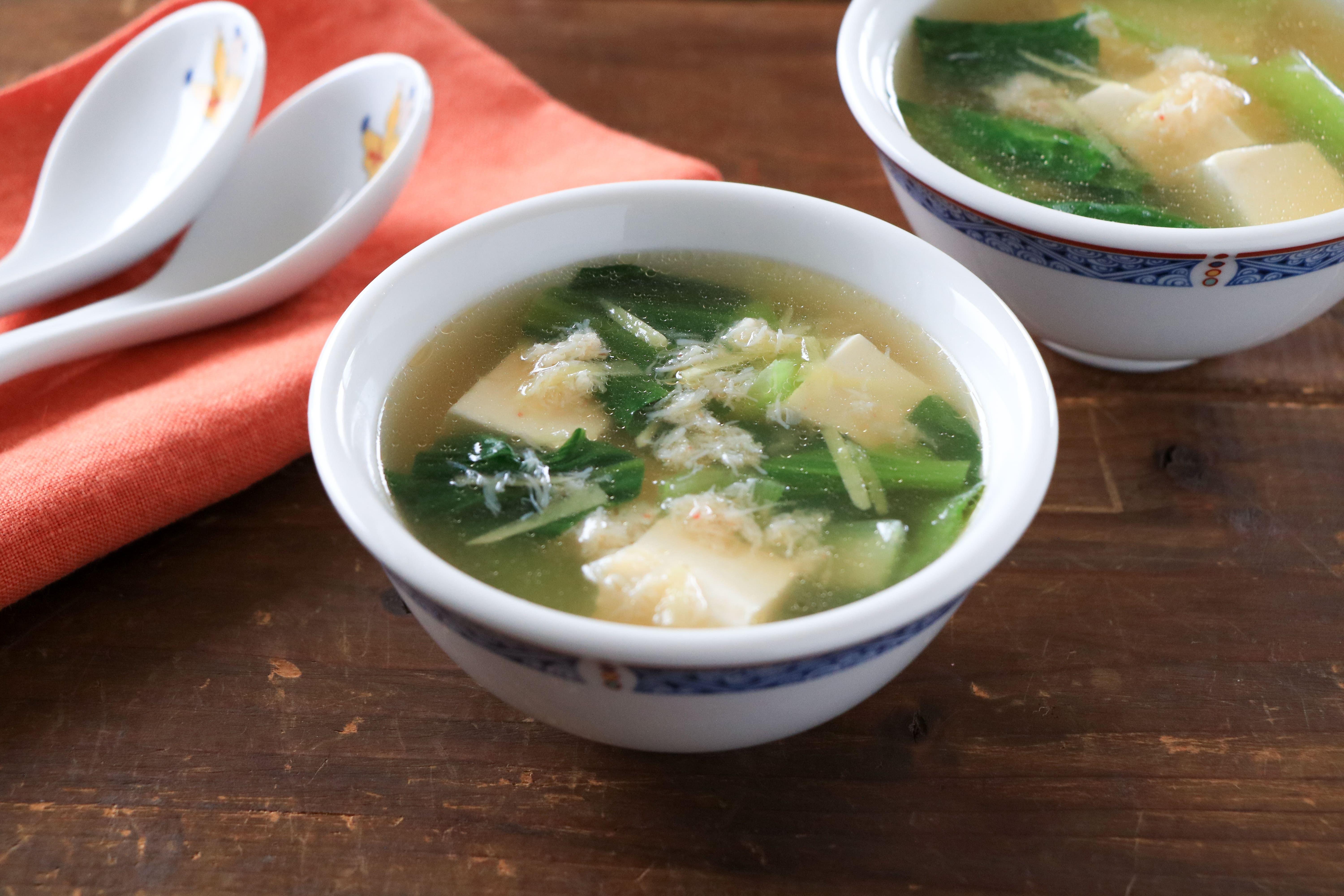 かにとチンゲン菜の中華風スープ