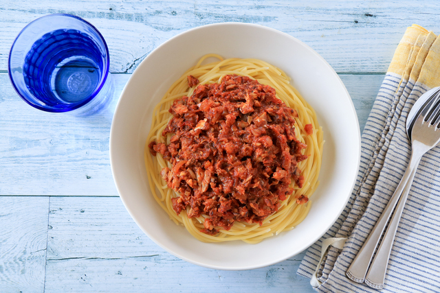 さばそぼろの和風ミートソース風パスタ