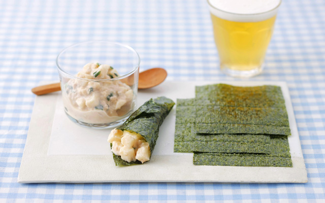 サケ「缶たし」ナガイモのネギマヨ巻き