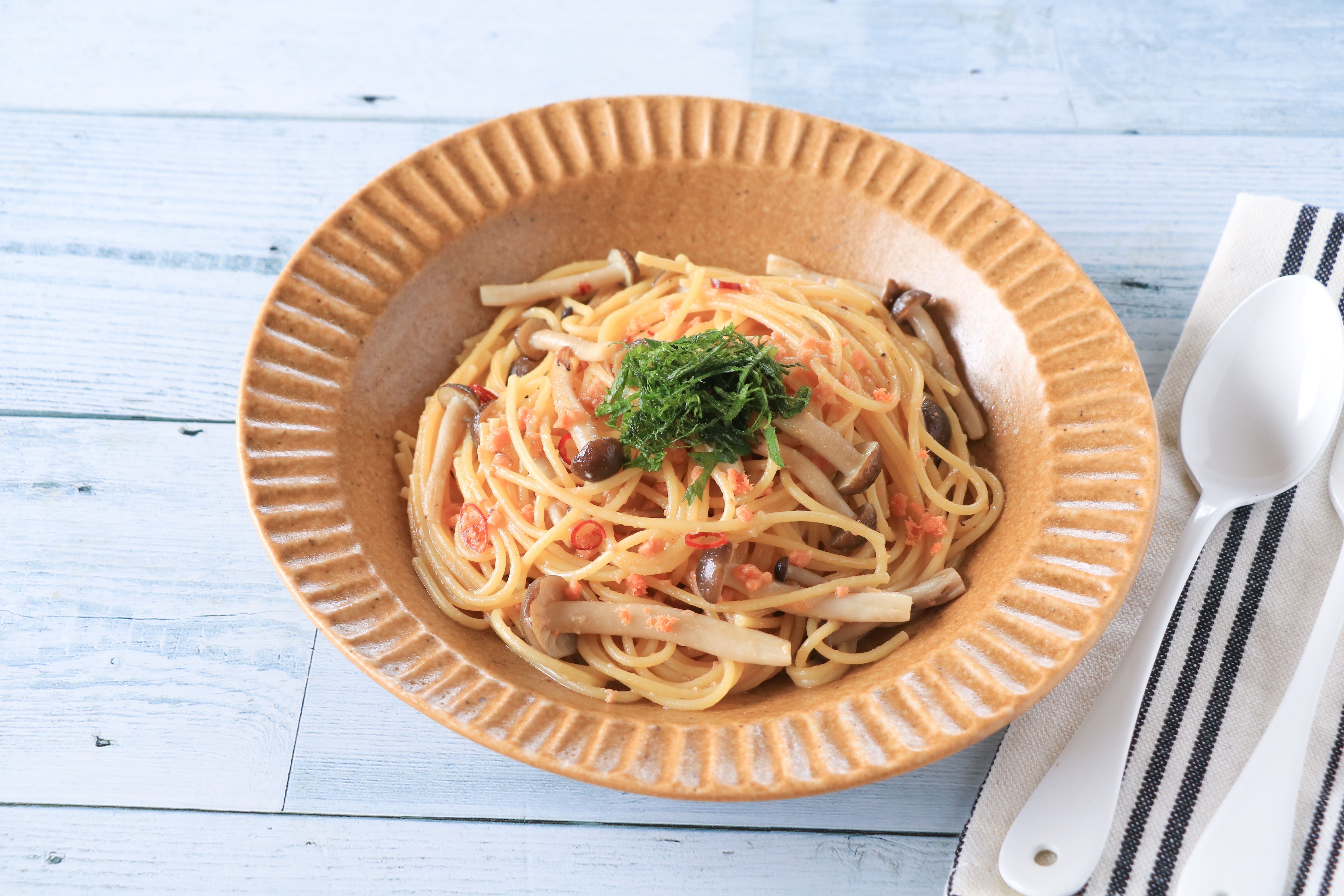 さけフレークときのこのワンパン和風スパゲティ