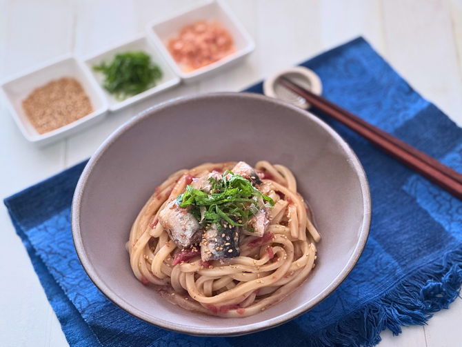 さっぱり簡単!いわし水煮の梅しそ冷やしうどん